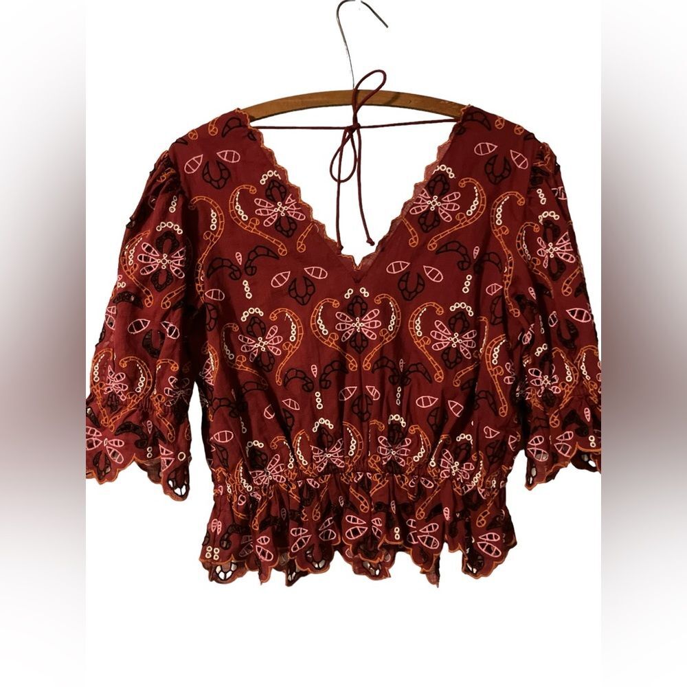 Anthropologie Eyelet Blouse Size XS Boho Festival Vacation Resort - Picture 1 of 9